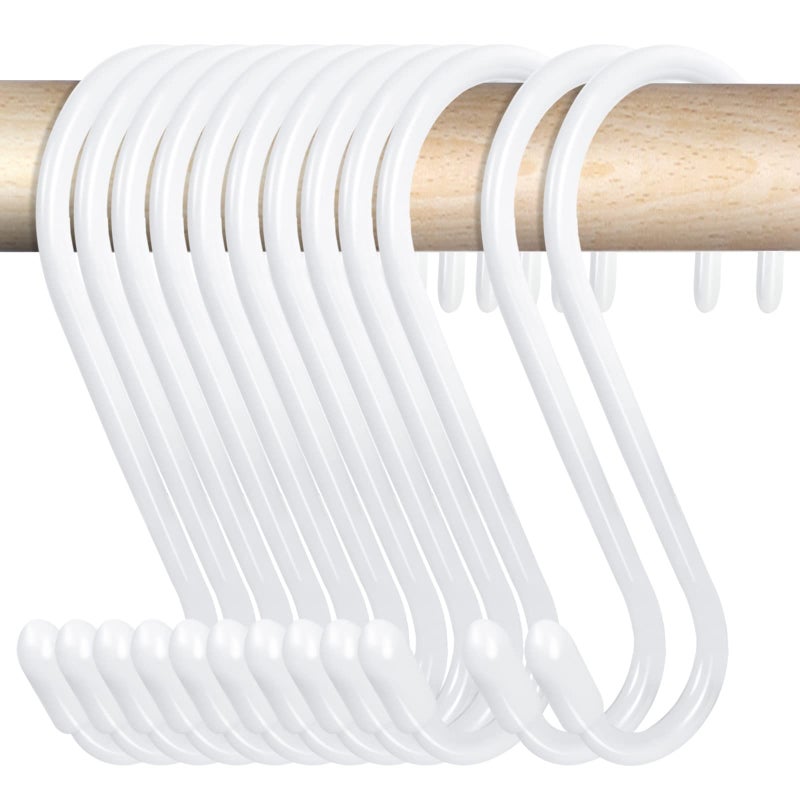 HiGift 24 Pack 4-1/2 Inch White S Hooks for hanging  Large Vinyl Coated S Hangers Hooks Heavy Duty  Steel Metal Rubber Coated Closet Rod Hooks for Hanging Jeans Clothes Plant Pot Pan Cup Bathrooms Towel Robe - Image 1
